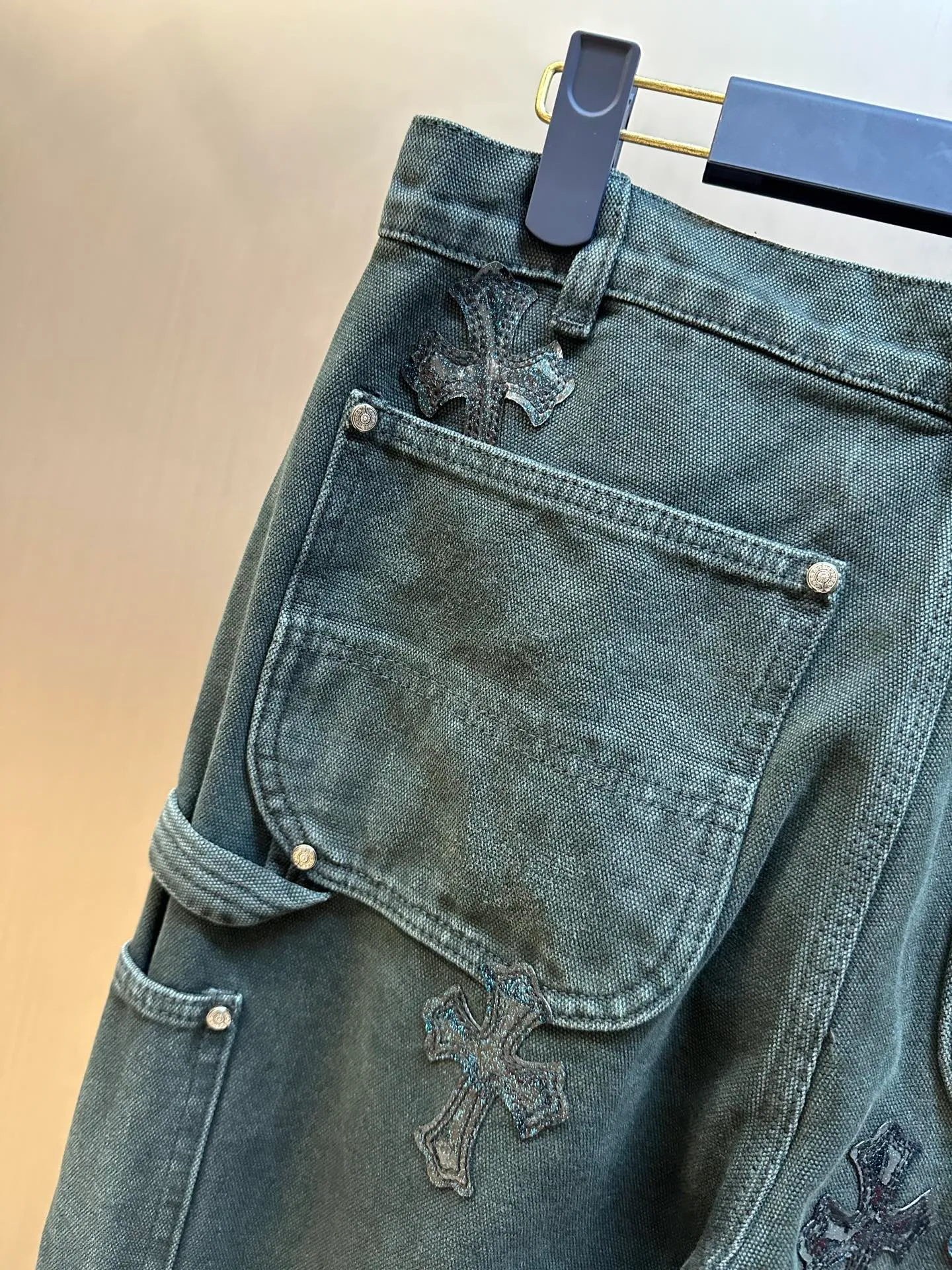 🅿️590 Crow Heart Cross Starry Sky Pastel Leather Jeans size: 31.32.33.34